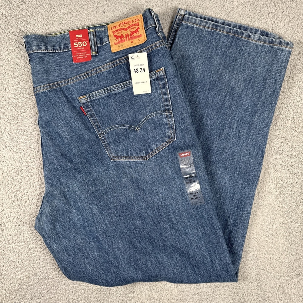 NEW Levi's 550 Jeans Mens 48x34 Relaxed Fit Blue Denim Medium Wash